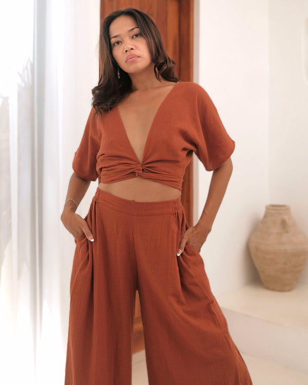 Wrap Top + Culotte Cotton Terracotta