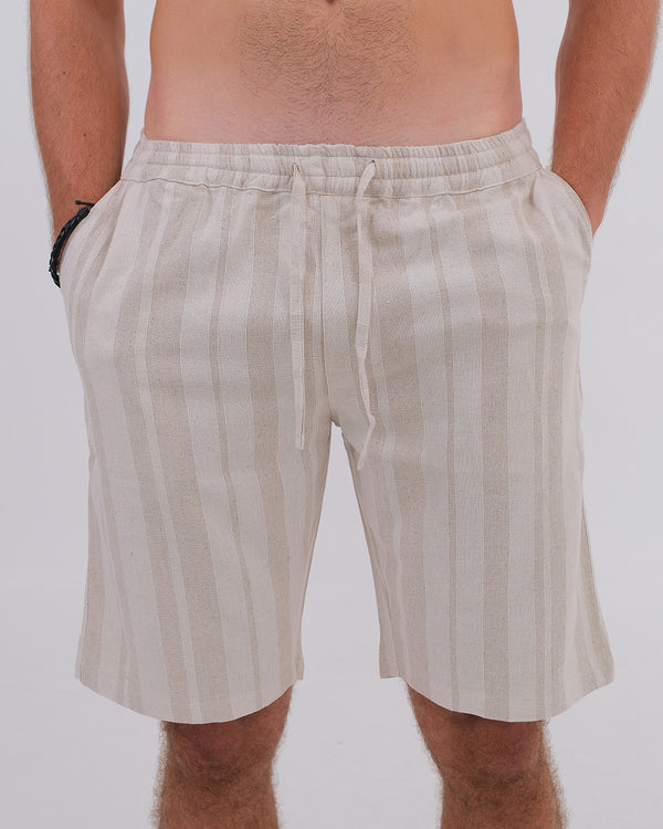 Unisex Short Linen Cotton Salur Natural