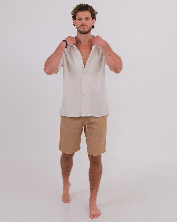 Men Shirt Short Sleeve Linen Rayon BK Natural & Unisex Short Linen 100% Brown