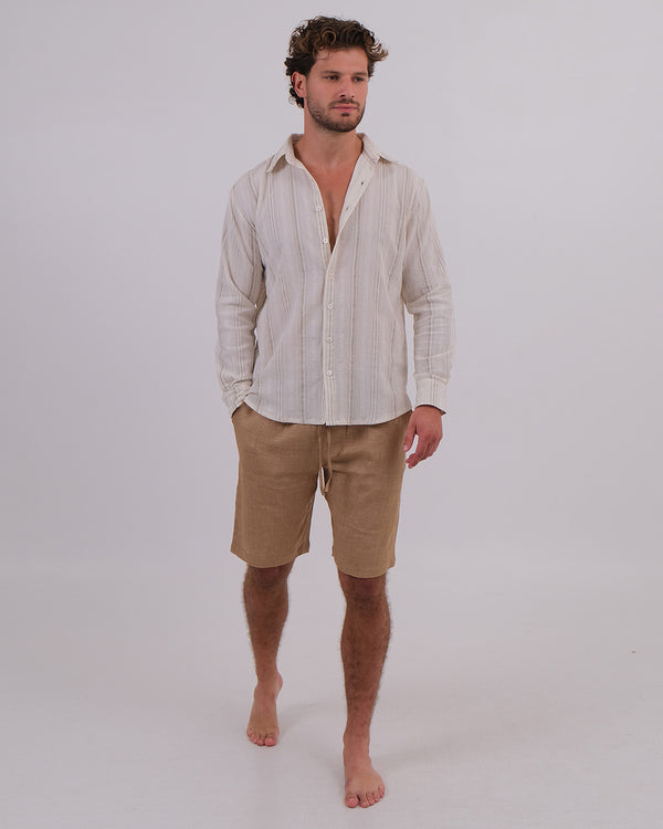 Men Shirt Collar Cotton 100% Vintage & Unisex Short Linen 100% Brown