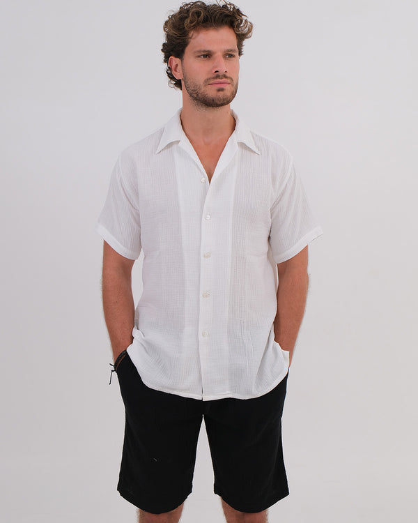 Men Shirt Short Sleeve Cotton Bubble Offwhite & Unisex Short Cotton Bubble Black