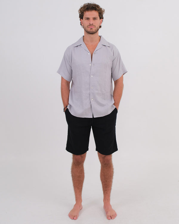 Men Shirt Short Sleeve Linen 100% Grey & Unisex Short Cotton Bubble Black