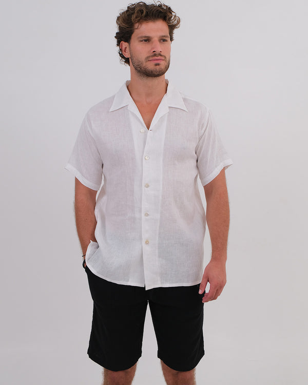 Men Shirt Short Sleeve Linen 100% White & Unisex Short Cotton Bubble Black