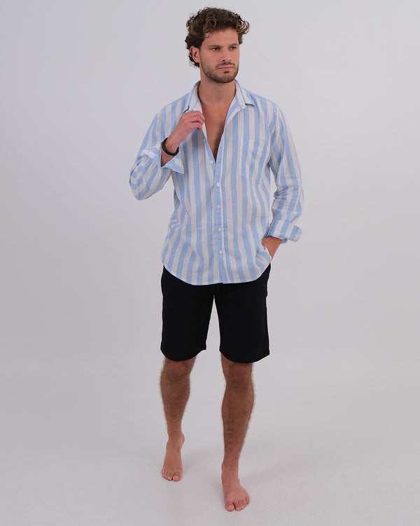 Men Shirt Collar Linen 100% Salur Blue & Unisex Short Cotton Bubble Black