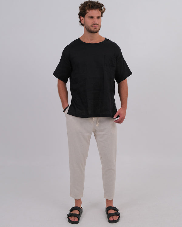 T-Shirt Linen 100% Black & Thomas Pant Linen Rayon BK Natural