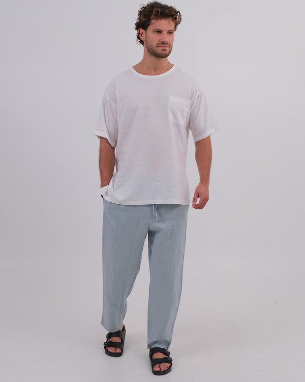 T-Shirt Linen 100% White & Long Pant Linen 100% Seafoam