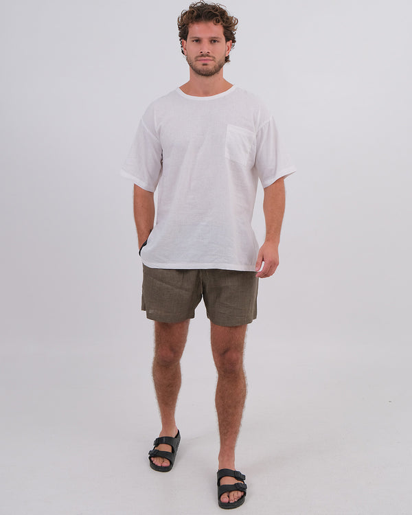 T-Shirt Linen 100% White & Dwi Short Linen 100% Khaki