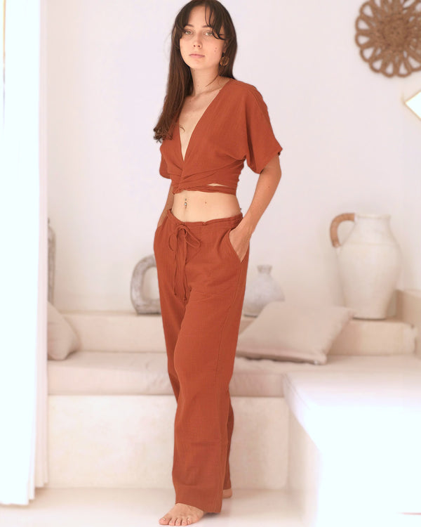 Wrap Top + Low Waist Cotton Terracotta