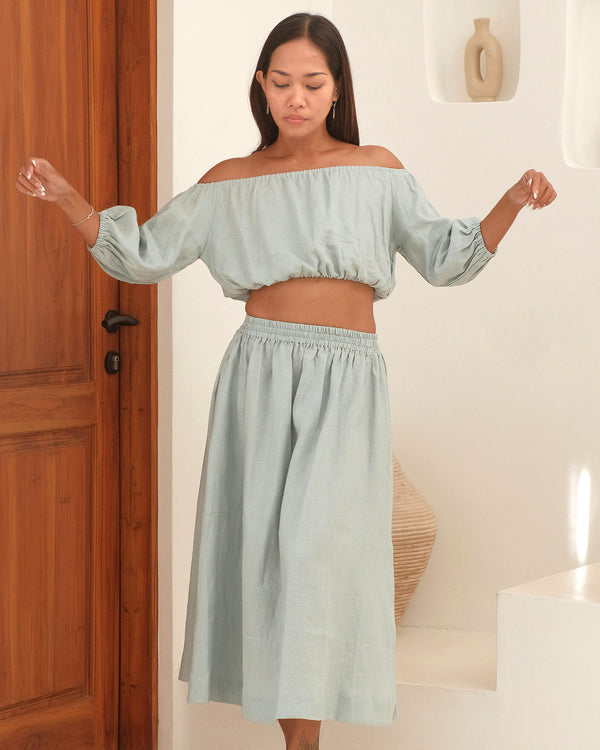 Sabrina + Tary Skirt Linen 100% Seafoam