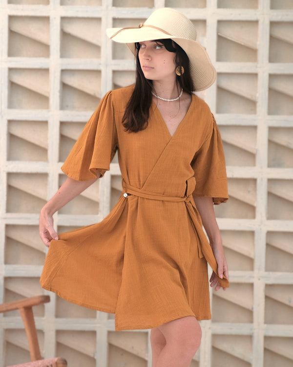 Wrap Dress Cotton Mustard