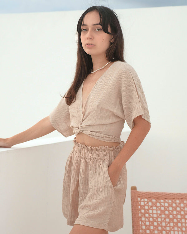 Wrap Top + Ruffle Short Linen Rayon Natural