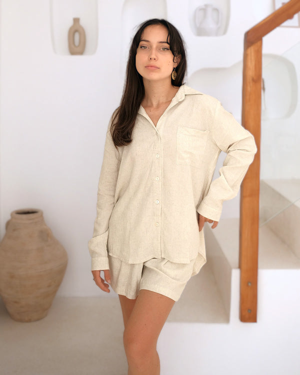 Woman Shirt + Mellow Short Linen Rayon BK